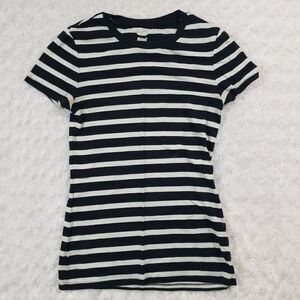 Old Navy size medium fitted black and white striped short sleeve